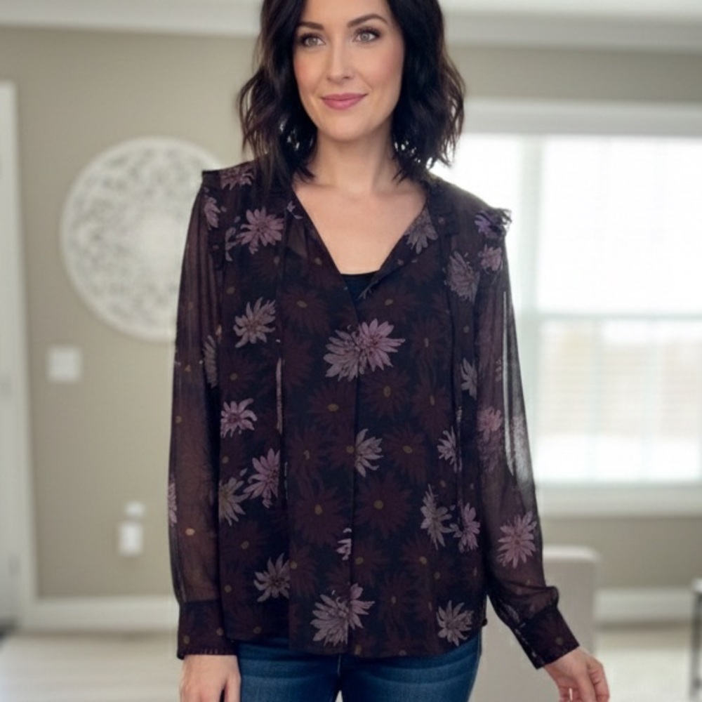 Floral Sheer Blouse - Black and Purple